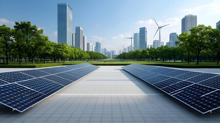 Aufkleber - A sustainable cityscape of the future powered entirely by wind and solar energy with complex digital security systems seamlessly integrated into the innovative architectural design