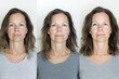 © ARTIFICIAN - Series of Three Images Showing 40-Year-Old Woman's Skin Transformation from Tired to Radiant