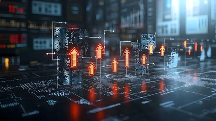 Poster - Glowing forex market arrows pointing upwards on a vibrant world map background accompanied by dynamic business charts and graphs illustrating global financial growth trends