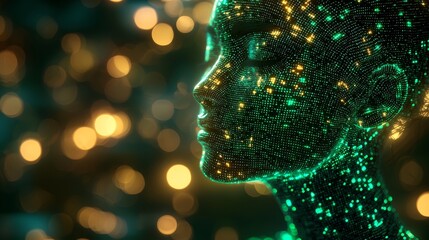 Aufkleber - An artificially intelligent virtual assistant in the form of a hologram human, a modern stock technology, and wallpapers in digital cyber technology