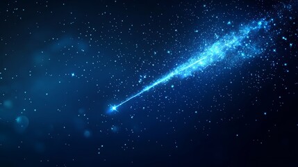 Poster - Light arc shooting star with magic neon curve. Glitter flare arch line trail. Blue dust sparkle glows from meteor flying at night. Twinkle burst transparent element motion isolated tail set.