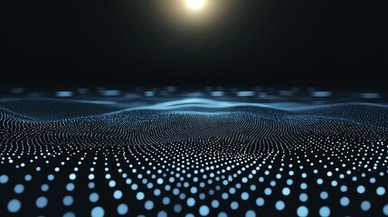 Leinwandbilder - Blue tech background with digital waves, dynamic network system, artificial neural connections, cyber quantum computing, and electronic global intelligence