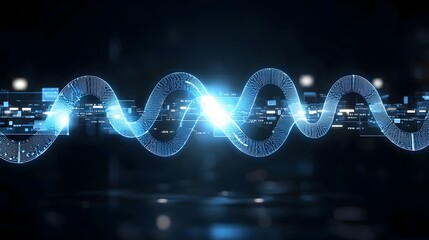 Aufkleber - Mesmerizing Abstract Digital Waves of Flowing Glowing Blue on Dark Background with Accents of White Representing Advanced Technology and Connectivity