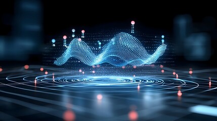 Leinwandbilder - Mesmerizing Abstract Digital Waves with Glowing Particles Symbolizing Cutting Edge Technology and Data Flow  Futuristic Elegant