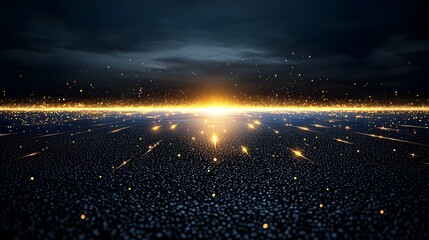 Poster - Glowing particles flowing smoothly through dark space representing the advanced connectivity and generative capabilities of intelligence creating a futuristic and conceptual effect