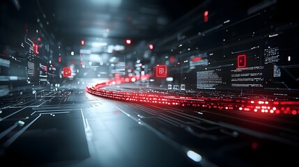 Fototapete - Generative Concept with Glowing Digital Particles Flowing Across Dark Futuristic Background Illustrating Connectivity and Data Flow of Cutting Edge Technology