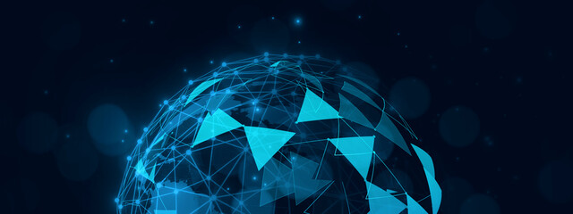 Leinwandbilder - Business technology Digital world global cyberspace concept, polygon plexus tech art abstract illustration blue banner background.