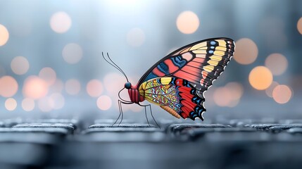 Leinwandbilder - Mesmerizing multicolored butterfly with stunning Thai inspired patterns on its wings captured in a futuristic sci fi environment filled with glowing lights and a captivating digital art aesthetic
