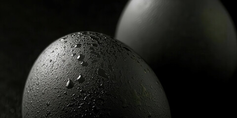 Poster - Two black spheres with water droplets on them