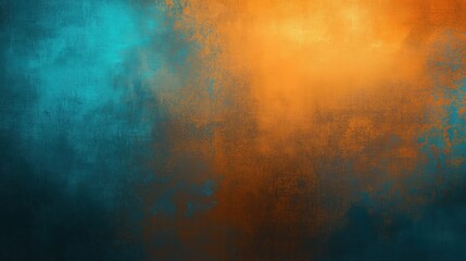 Poster - Abstract background with contrasting orange and teal hues blended seamlessly, featuring a subtle dust texture overlay. The design includes soft gradations and textured layers, creating depth and warmt
