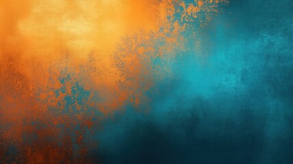 Poster - Abstract background with contrasting orange and teal hues blended seamlessly, featuring a subtle dust texture overlay. The design includes soft gradations and textured layers, creating depth and warmt