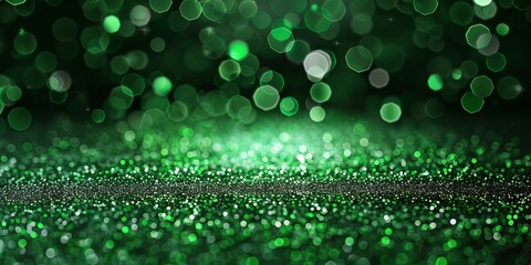 Green shiny glitter background. Green bokeh of lights