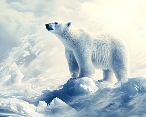majestic polar bear braving the arctic winds amidst icy landscapes