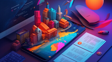 Poster - Time to travel concept, human hand holding a city scenery with clouds, and airplane, Small world, photo use for travel concept illustration logistic concept abstract illustration for logistic company
