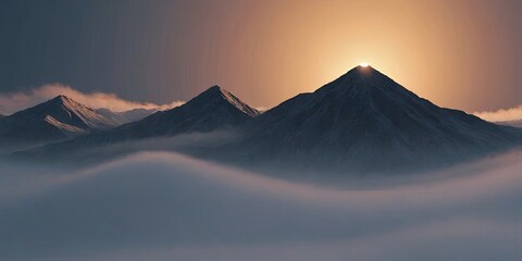 Aufkleber - A mountain range with a sun in the sky