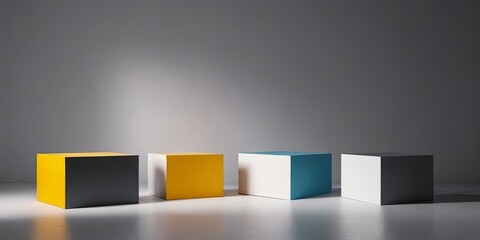 Poster - Four boxes of different colors are arranged in a row