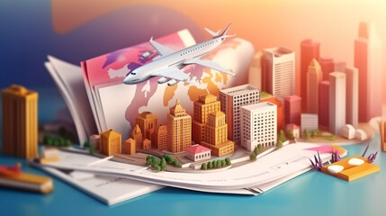 Poster - Travel Booking App with Airplane Hot Air Balloon Map and City Skyline  Travel Booking App with Airplane Hot Air Balloon Map and City Skyline
3D visualisation of cloud computing  
