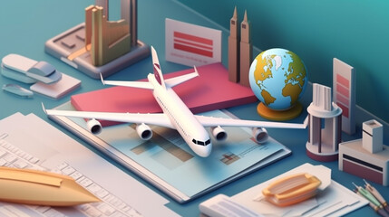 Poster - Travel Booking App with Airplane Hot Air Balloon Map and City Skyline  Travel Booking App with Airplane Hot Air Balloon Map and City Skyline
3D visualisation of cloud computing  
