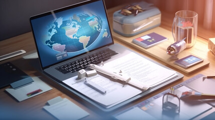 Poster - Stock market graph and top view computer on the table background. Multi exposure.  futuristic smart city with 5g global n  Multi exposure. Concept of international markets.
 