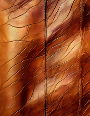 Wall Mural - Close-up of a brown leather texture, with visible wrinkles and folds