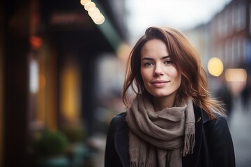 Wall Mural - Portrait of a young woman in the city street at night.