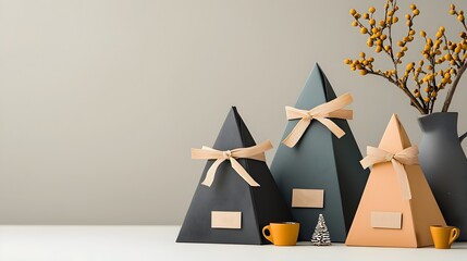 Aufkleber - Pyramid Shaped Parcel Box for Innovative and Creative Product Packaging Design  Modern Minimalist Elegant Geometric Box Template for Special Merchandise Gifts and Brand Presentation