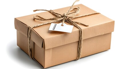 Poster - A brown cardboard parcel box with prepaid return labels attached ready to be shipped or delivered  The box represents the convenience and efficiency of online shopping and e commerce logistics