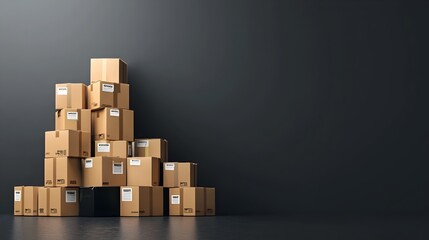 Fototapete - A stack of branded cardboard boxes with visible shipping information and corporate logos showcasing the logistics and e commerce concepts of efficient product packaging distribution and online retail