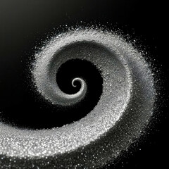 A spiral of silver dust is shown in a black background