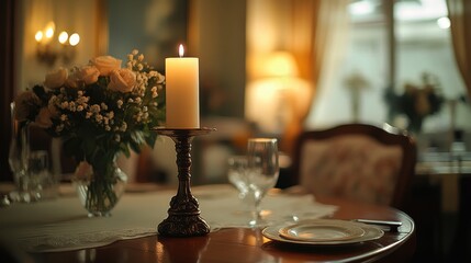 Elegant dining room with an empty candle holder