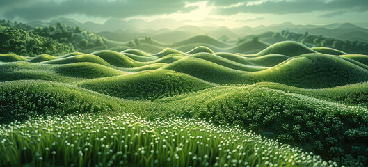 Aufkleber - The sea of peas and wheat is covered with wavy green peas on the grassland.