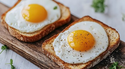 Poster - Delectable cloud like egg whites with vibrant yolks resting atop a slice of crisp golden brown toast for a mouthwatering and nutritious breakfast treat