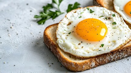 Poster - Delicate Cloud Eggs with Fluffy Egg Whites and Bright Golden Yolks Resting on Crisp Toast Creating a Nourishing and Appetizing Breakfast Dish