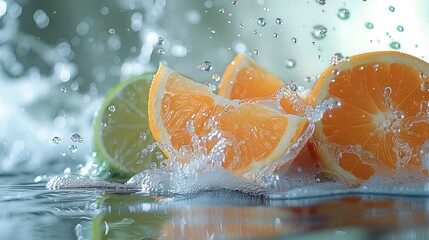 Poster - Liquid splash, greens and oranges.