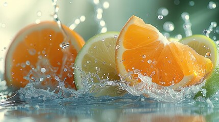Poster - Liquid splash, greens and oranges.