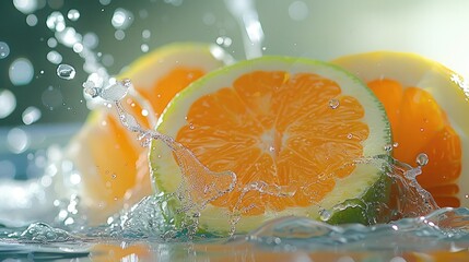 Poster - Liquid splash, greens and oranges.