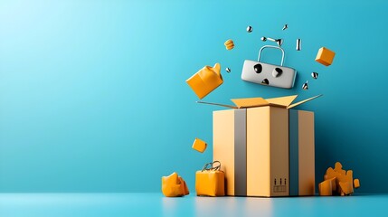 Poster - Nested unboxing experience with a smaller parcel box contained within a larger cardboard box creating a layered and visually intriguing package design