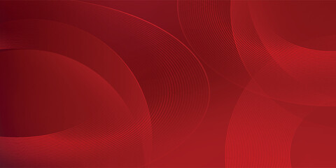 Abstract red background with glowing curve lines. Modern shiny red gradient geometric circle lines pattern. Futuristic concept.