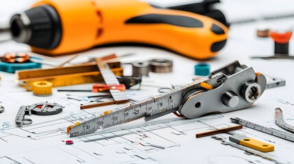 Poster - Precision measurement tools like calipers and micrometers on a technical drawing board or blueprint showcasing the importance of accurate dimensions and measurements in engineering manufacturing