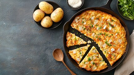 Poster - Sliced Spanish Tortilla with Potatoes and Onions   A Traditional Savory Homemade Dish Made with Fresh Ingredients