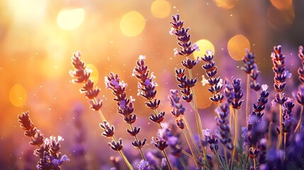 Aufkleber - A breathtaking lavender field bathed in the warm golden glow of a serene sunset creating a picturesque and tranquil countryside landscape