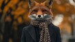 © Kenny Parker - Fox wearing a tailored coat and patterned scarf looking stylish
