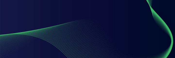 Poster - Abstract glowing wave lines on dark blue background. Dynamic wave pattern. Modern flowing wavy lines.