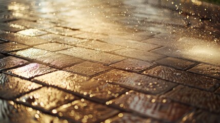 Wall Mural - Wet Pavement with Golden Light