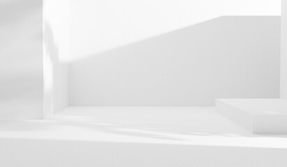 Aufkleber - White empty room with sunlight and trees shadows empty place copy space illuminated room
