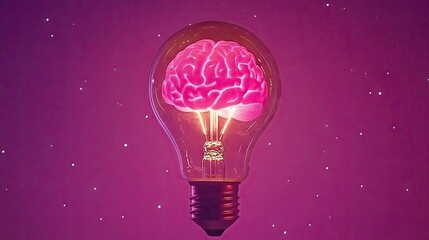 Poster - A glowing brain encased in a futuristic light bulb radiates through the vast universe, lighting up space with the power of innovation and creativity.