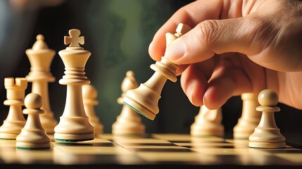 Aufkleber - Hands Carefully Moving a Chess Piece Across a Game Board Representing Strategic Thinking and Intellectual Challenge in a Competitive Game of Chess