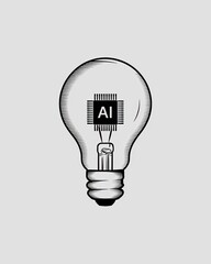 Poster - A light bulb designed with an AI microchip, symbolizing innovation and the fusion of technology and creativity.