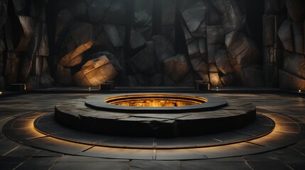 Wall Mural - Dark geometric rock shapes with spotlights, creating a dramatic setting for product displays with a bold and modern style.