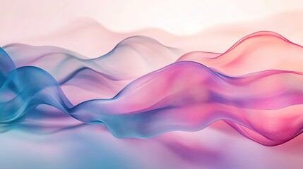 Poster - Abstract flowing waves of pink and blue colors on a soft background.